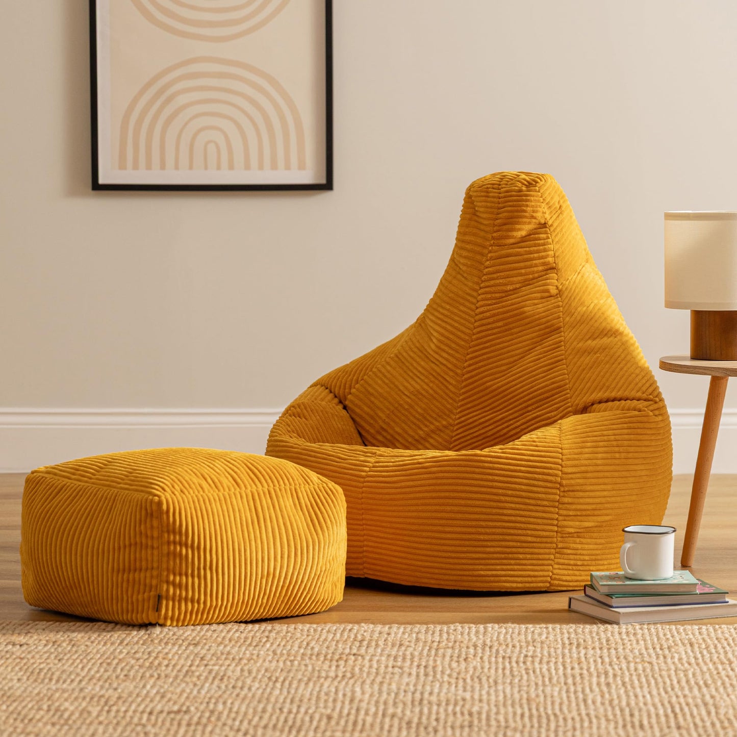 icon Dalton Cord Bean Bag & Footstool with Filling Included, Yellow