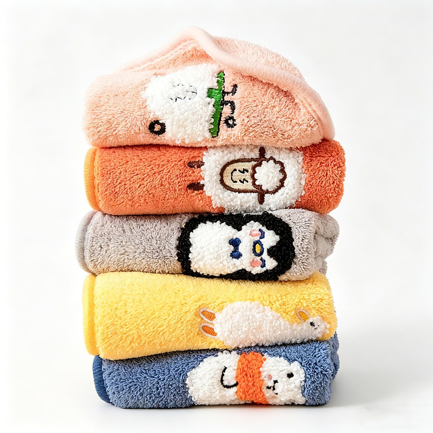 Embhlitfe 5Pcs Children's Facial Towel, Cute hand towel set Multicolor Fingertip Towels