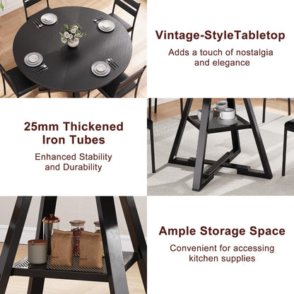 Jocoevol Round Dining Table for 2-4 People, Circle Dinner Table with Shelves, Space Saving Wood Kitchen & Dining Room Furniture (Black, 42 inch