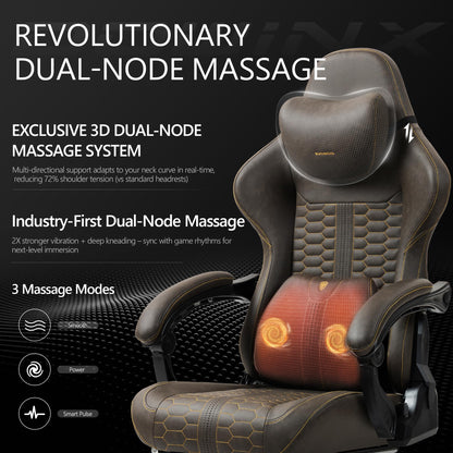 Dowinx Gaming Chair Dual-Point Massager Ergonomic Computer Chair with 360°-Swivel Footrest and Lumbar Support Heavy Duty PC Chairs with Headrest for