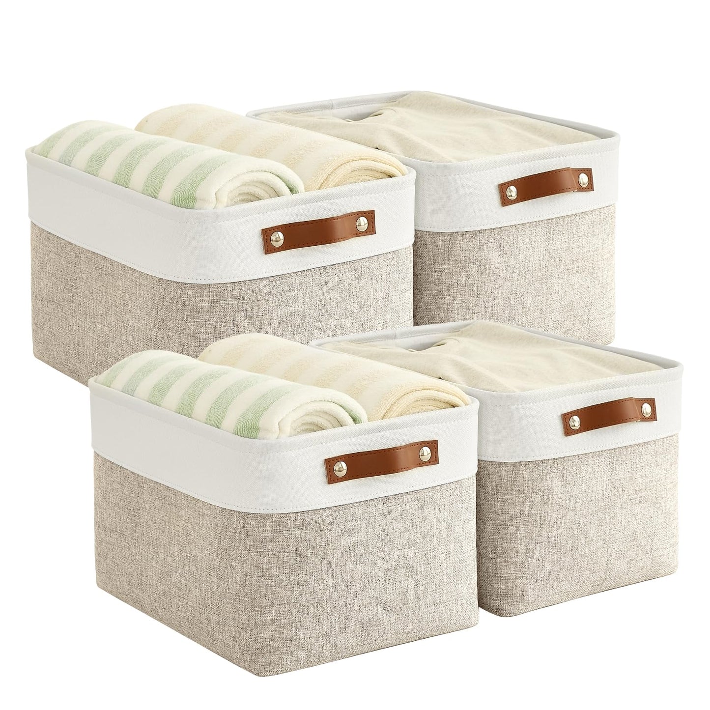 Bagnizer Foldable Storage Baskets for Shelves Closet 4PCS Fabric Large Organizer Box Bins with Handles Waterproof Canvas Box for Clothes, Pet Toys