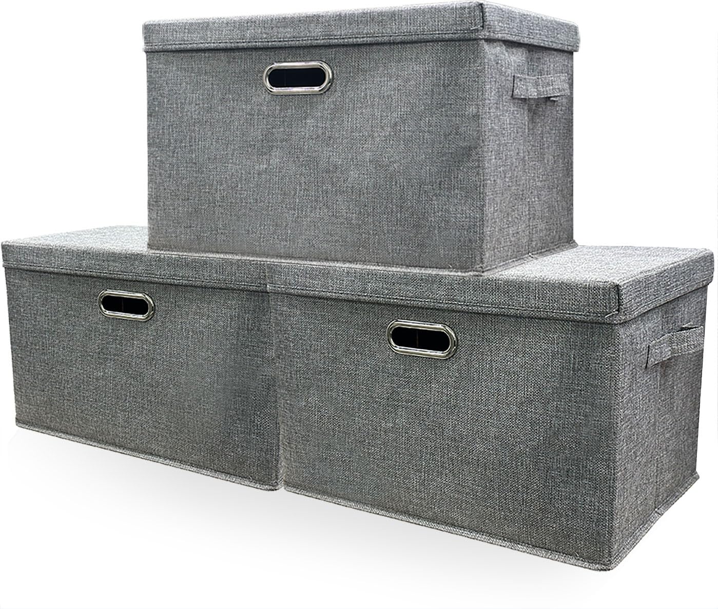 TempFoo Storage Boxes with Lids Fabric, 3pc 38 L Collapsible Grey Large