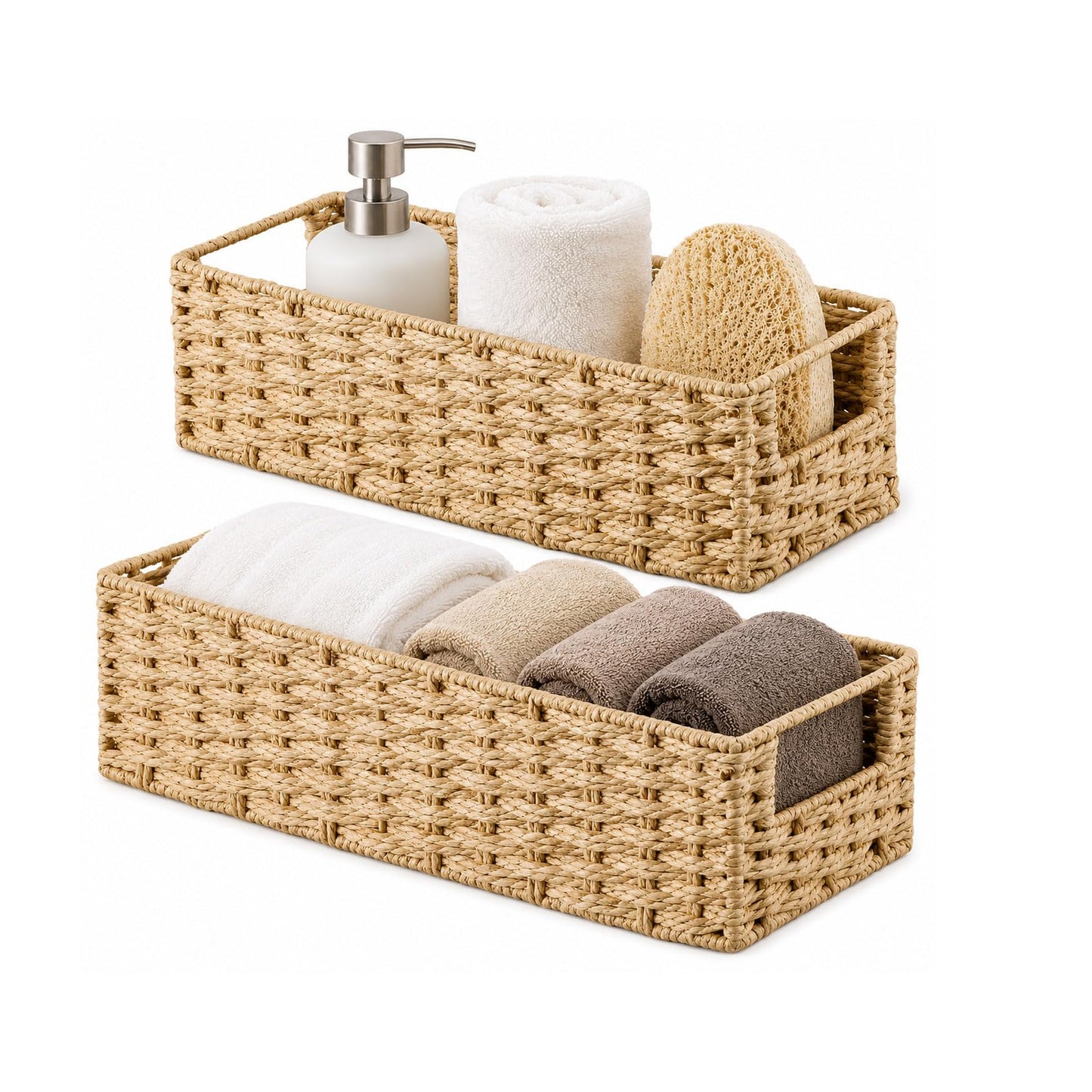 Wicker Bathroom Storage Baskets Set of 2 Seagrass Woven Organizer