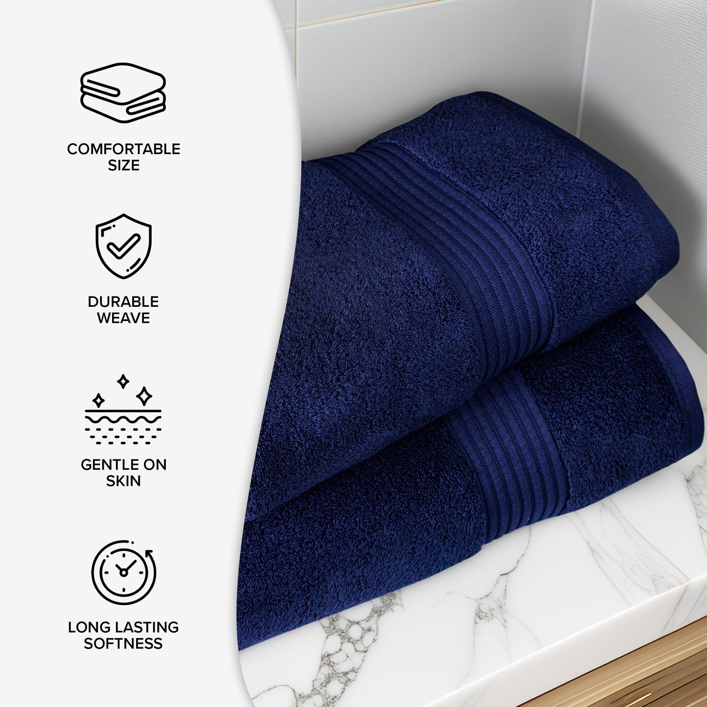 Luxury Set of 2 Jumbo Bath Sheets 100x150cm - Zero Twist 580 GSM (Navy)