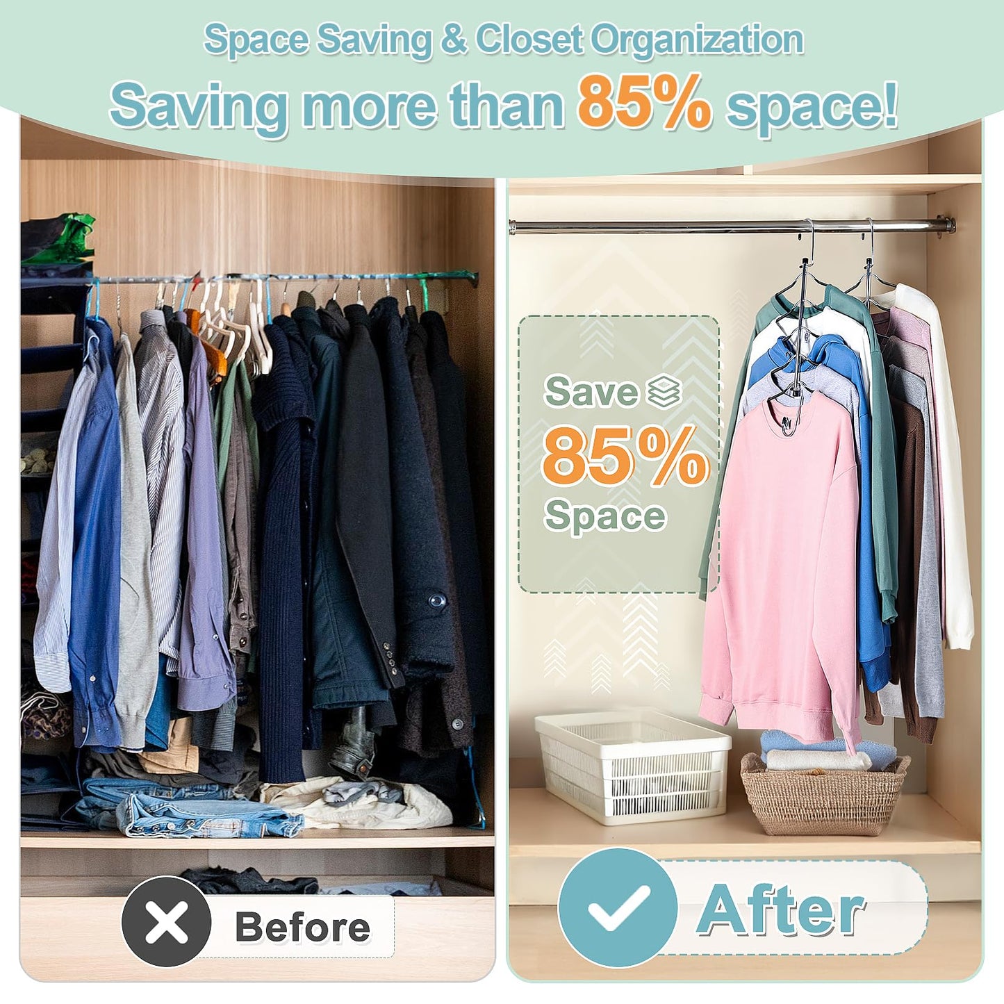 2 Pack Coat Hangers Space Saving, 5-Tier Non Slip Shirt Hanger