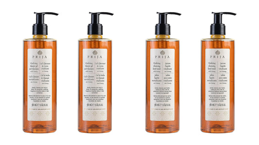 Prija Vitalising Cleansing Hand Wash with Ginseng Extract and Vitalising 2 in 1 Shower Gel and Shampoo Bundle 4 x 380ml