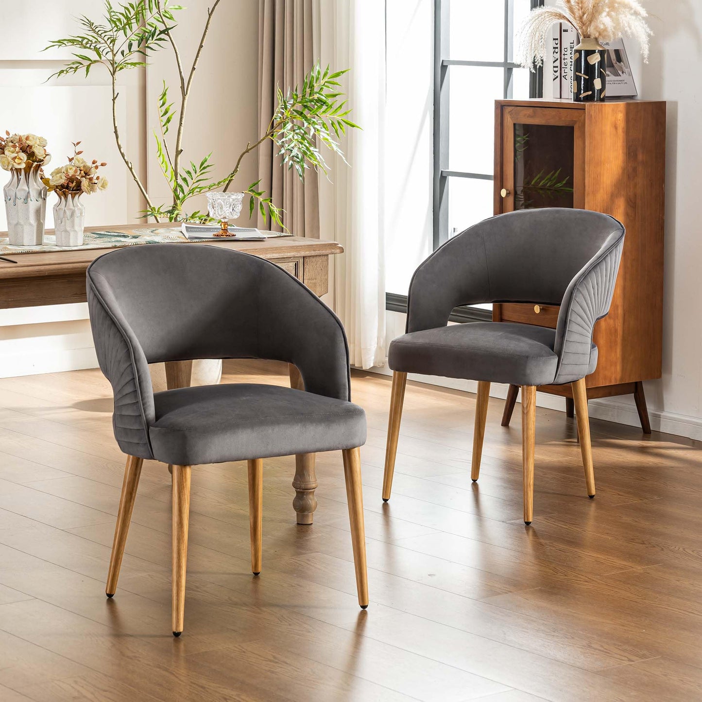 younturn Modern Velvet Upholstered Dining Chairs Set of 2, Comfortable Padded Kitchen Chairs with Armrests
