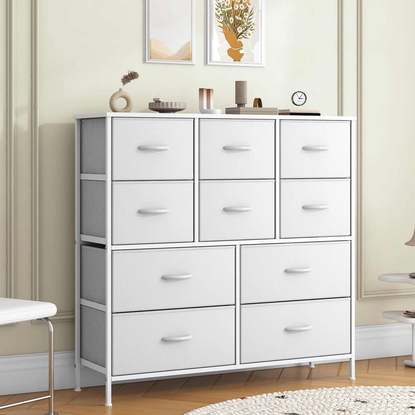 GoaHi Chest of Drawers, Large Dressers with Metal Frame and MDF Wooden Top Board, Adjustable Feet, Anti-Tip Safety
