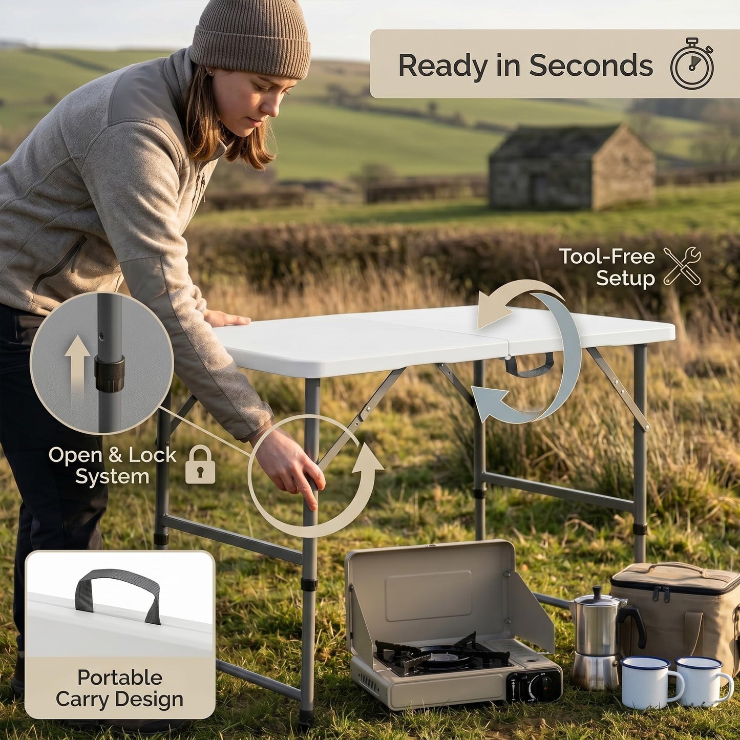 HomlyPro Heavy Duty 4FT Folding Table 120x60cm, White, Plastic Folding Desk Portable as Camping Table, Picnic, BBQ