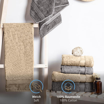 Komfortec Set of 4 Bath Towels 70 x 140 cm 100% Cotton 470 g/m² Terry Cloth Soft Anthracite Grey/Beige