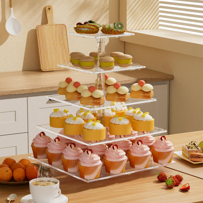 weddingwish 5 Tier Acrylic Cupcake Stand with LED Light, Clear Cupcake Stand for 50 Cupcakes, Cupcake Holder Tower Dessert Table Display Set for