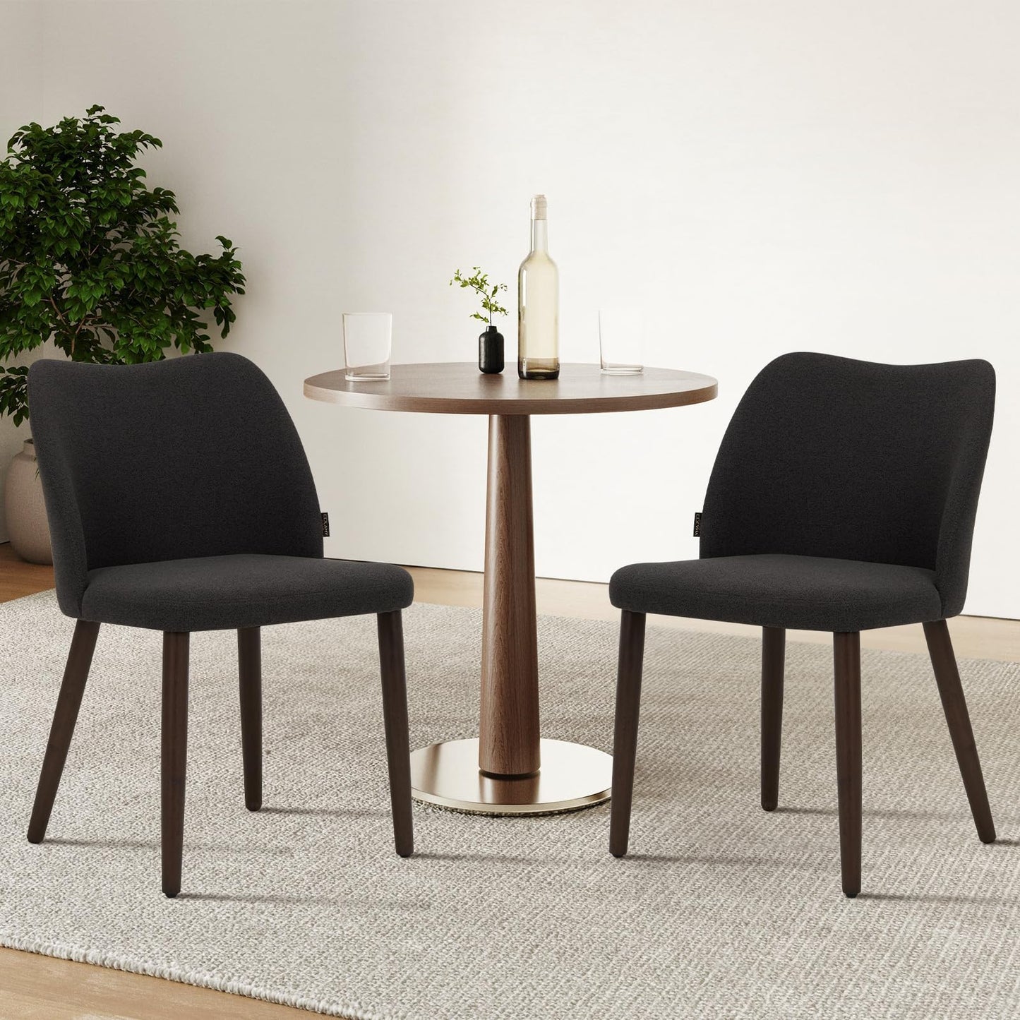 COLAMY Upholstered Dining Chairs, Modern Fabric Dining Room Kitchen Side Chair with Padded Seat and Wood Legs for Restaurant/Cafe,White