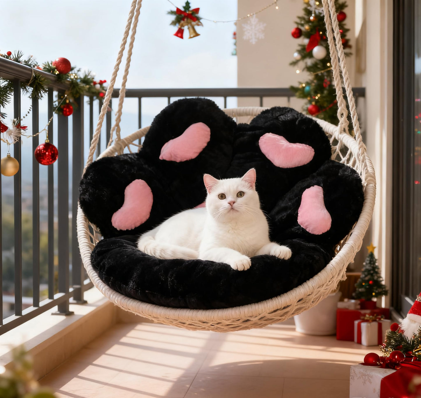 Firecos Cat Paw Chair Cushion, Cute Paw Shaped Plush Cushion, Warm Soft Chair Cushion for Dining Room Bedroom Office 70 x 60 cm (Black)