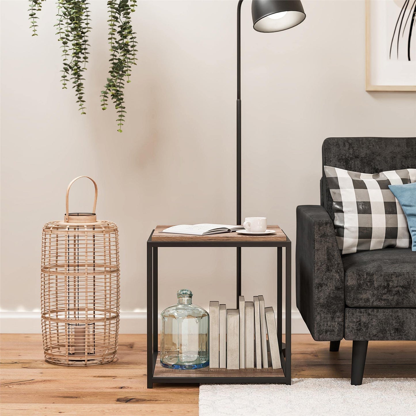 DHP Furniture Quincy End & Side Table, Weathered Oak Look, 49 x 48 x 55cm (WxDxH)