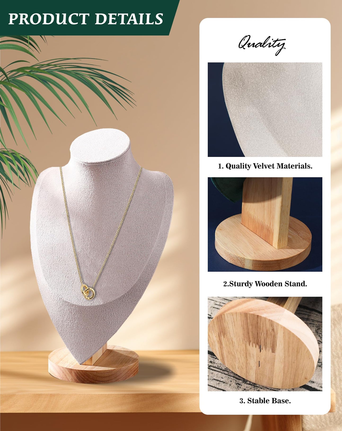 TINGSING Velvet Necklace Display Stand Jewelry Bust Display Stands