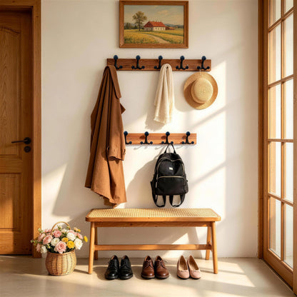 HONSKY Wall Mounted Coat Rack, 76cm Rustic Brown, 5 Black Sturdy Aluminium Alloy Triple Hooks15 Hanging Points, Wall Coat Hanger for Entrance Hall
