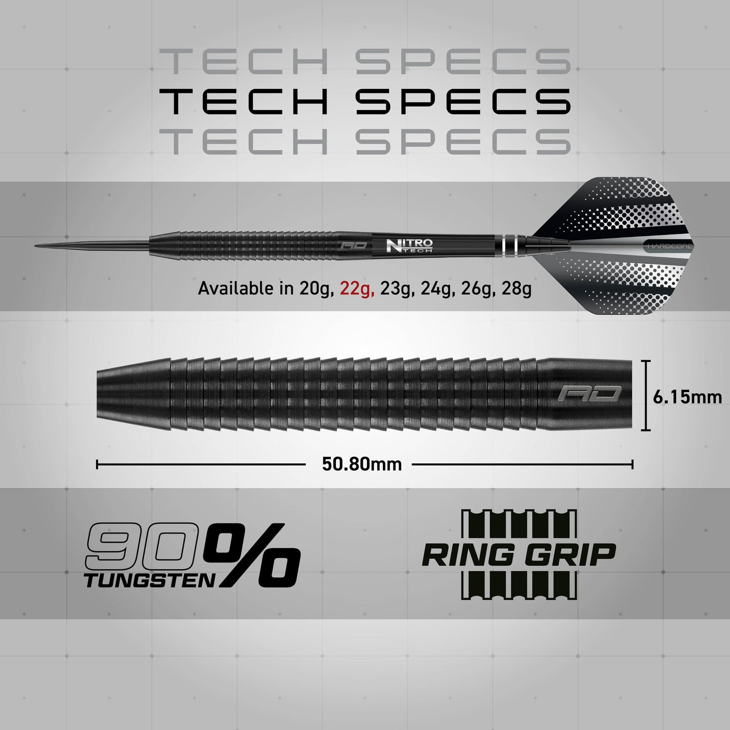 RED DRAGON Razor Edge Black 22g - Tungsten professional steel tip darts set with Dart Flights and Dart Shafts (stems)