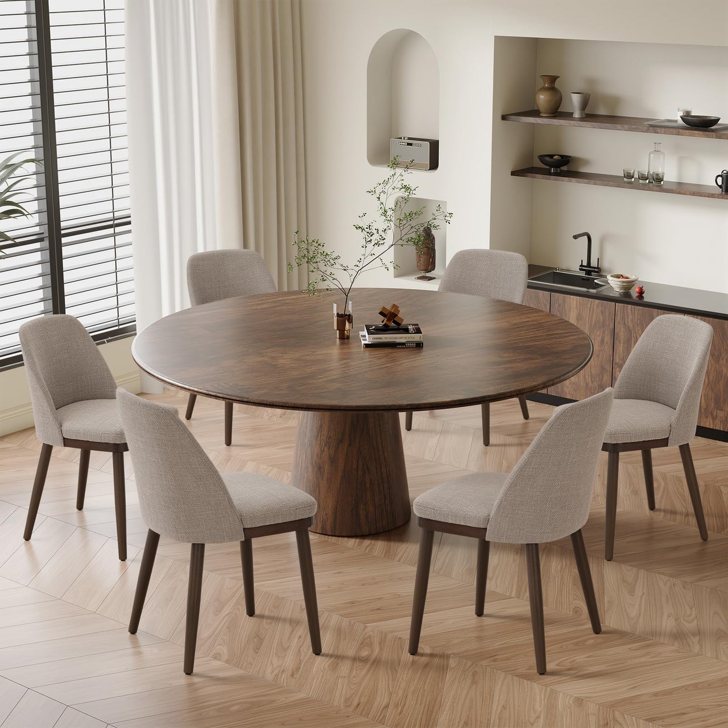 MALOL Thick Wood-base Dining Chairs Set of 6, Upholstered Kitchen Chairs with Solid Wood Legs and Thick Seat Cushion