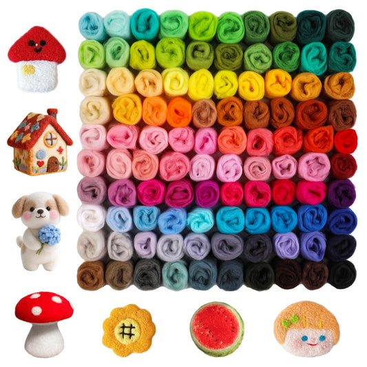 Namner 100 Colours Needle Felting Wool 300g Felting Wool Roving, Starter Felt Supplies for DIY Wool Crafts, Beginner-Friendly Wool Art Set