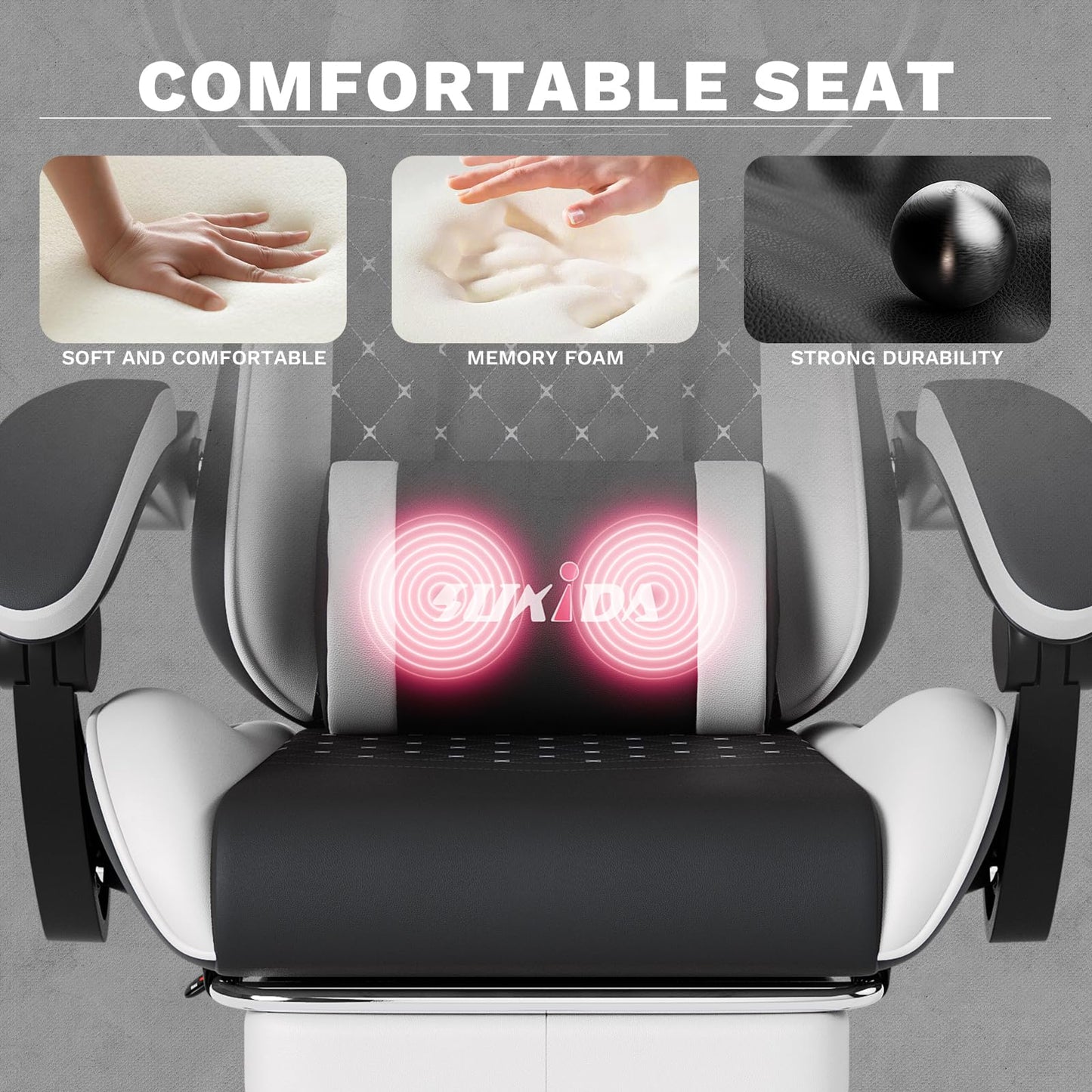 SUKIDA Gaming Chair, Ergonomic Computer Chairs with Footrest, Comfy Office Chair with Headrest, Massage Gaming Chair for Adult