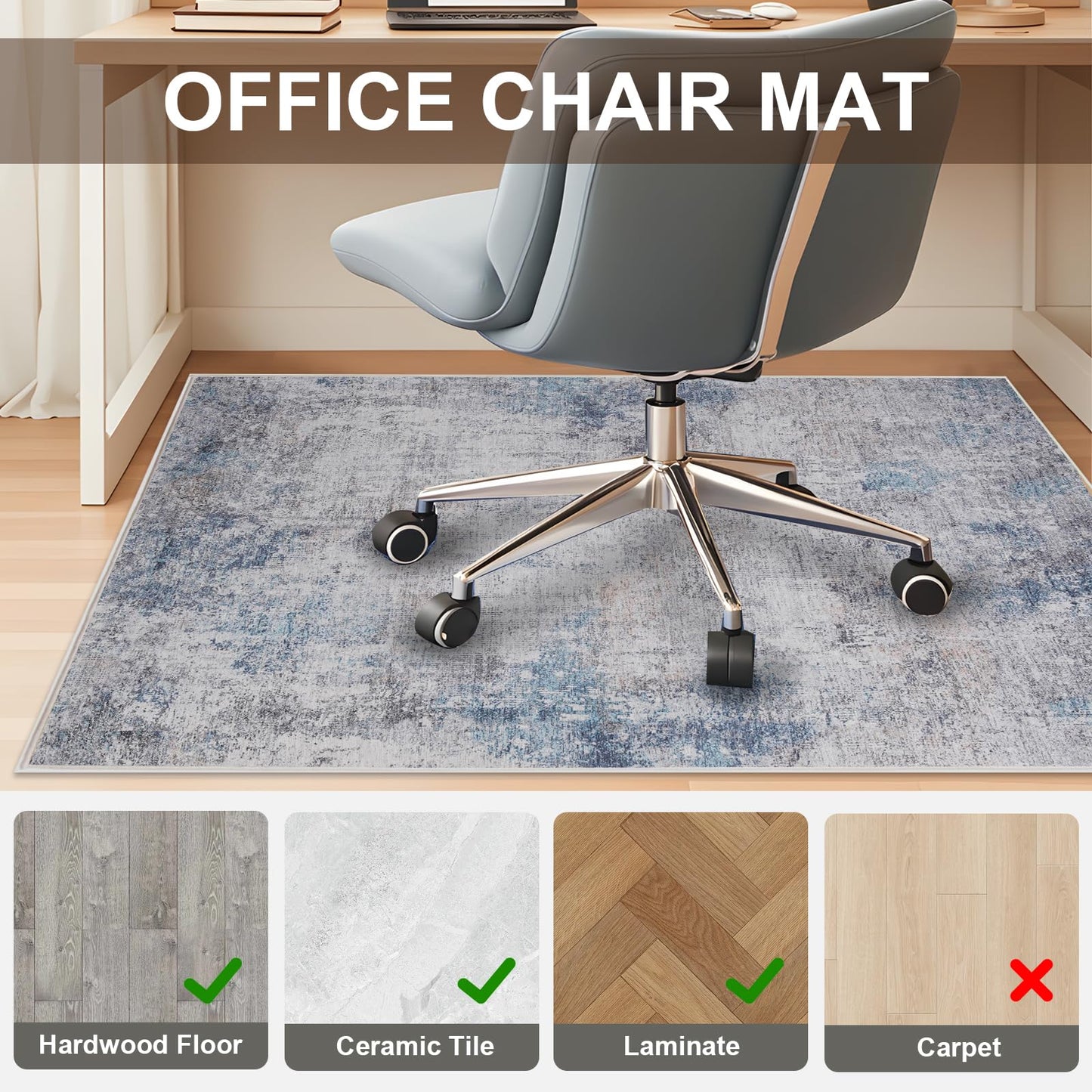 Office Chair Mat 120 x 150 cm, Floor Protector for Office Chair, Anti-Slip
