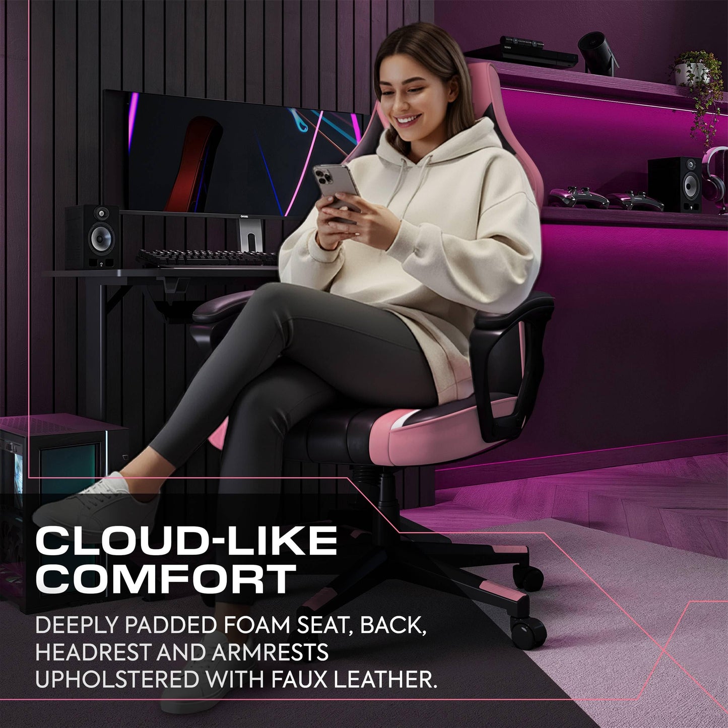 X-Rocker Tempest High Back Ergonomic Office Gaming Chair for Adults & Teens - Extra Wide Seat, Cushioned Armrest, Height Adjustable