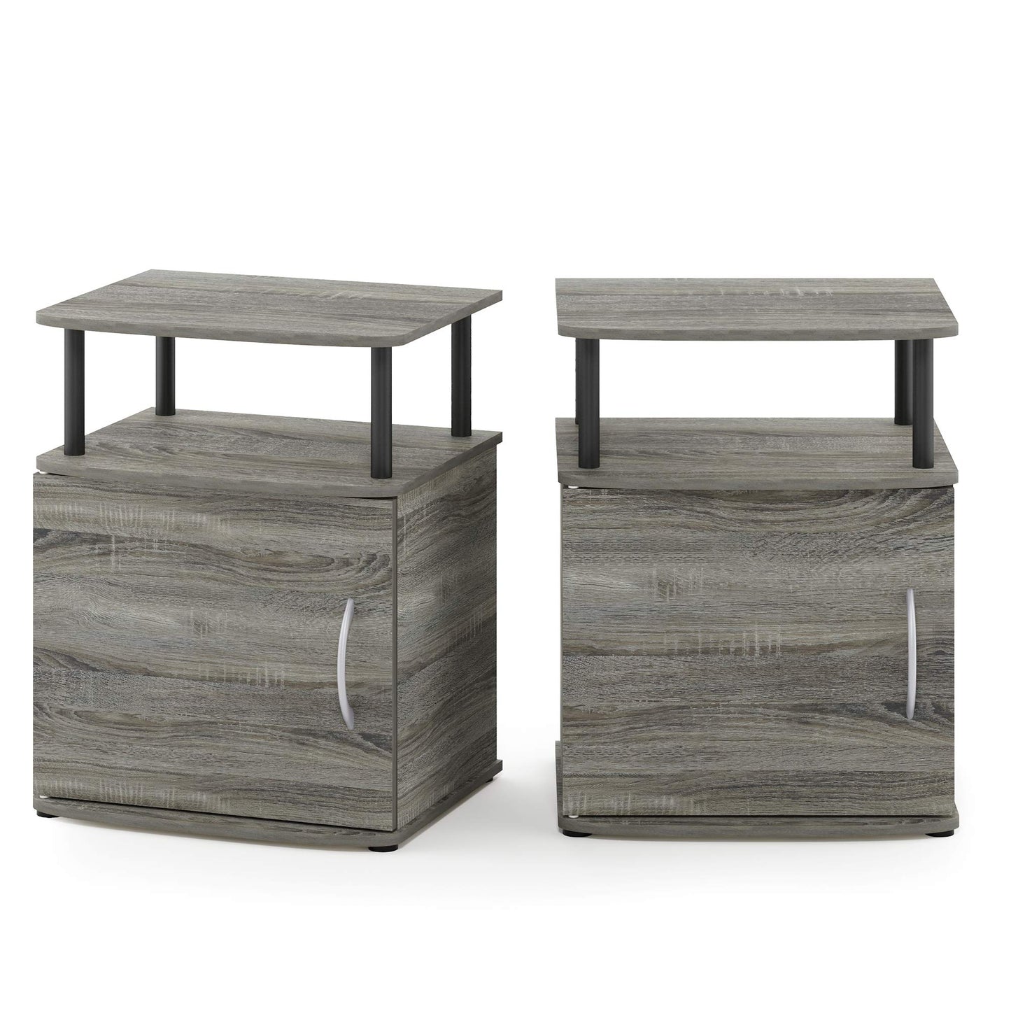 Furinno JAYA Side Table Set of 2, 2-Tier Open Shelf End Table with Door Cabinet, Soft-edges Night Stand, Bedside Table, for Living Room, Bedroom