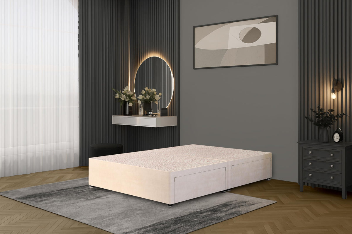 Bed Centre Flexby Divan Bed Base Only with 2 Drawers Same Side, No Headboard - Available in 3FT, 4FT, 5FT & 6FT