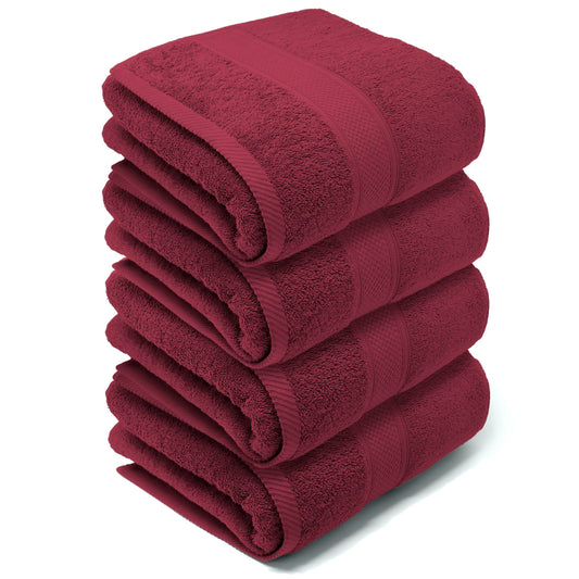LEBENGOOD Bath and Shower Towels Set Cotton 550 gsm Large Soft, Absorbent and Durable Towels (4 90x170 Wine Red)