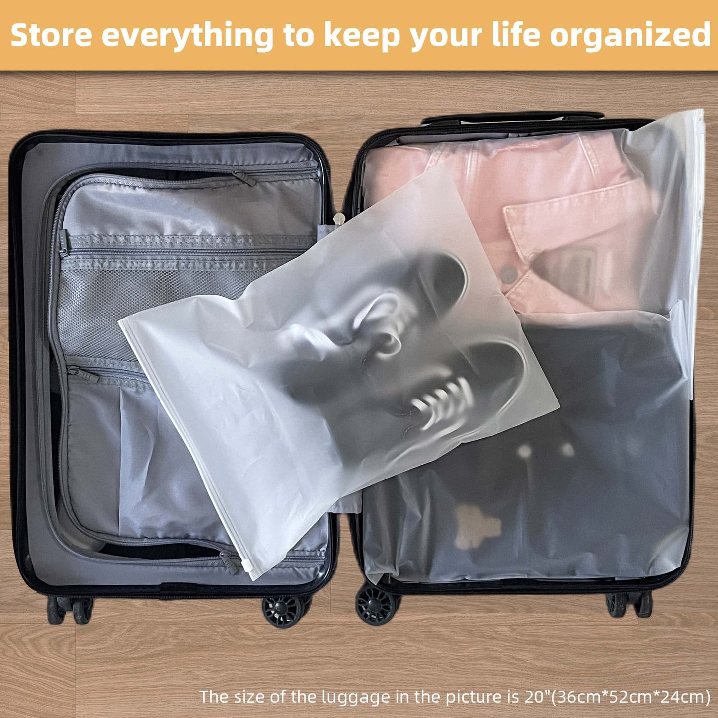 10Pcs Large Travel Storage Bags, Space Saver Ziplock Clothes Bag Frosted Waterproof Packing Luggage for Clothes, Shoes, Toiletries