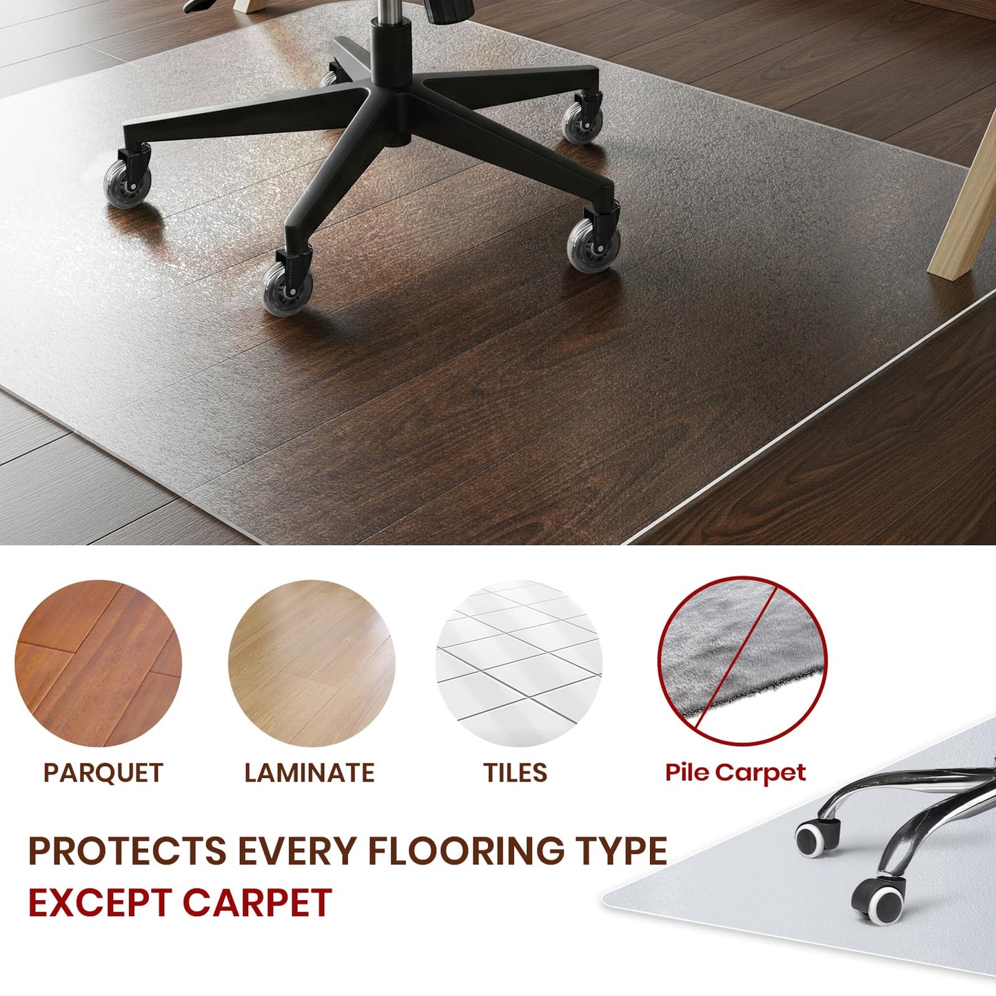 COSYLAND Frosted PVC Office Chair Rug for Wood Floors – Anti-Slip Mat for Rolling Desk Chair, Multi-Purpose Home Office Floor Cover