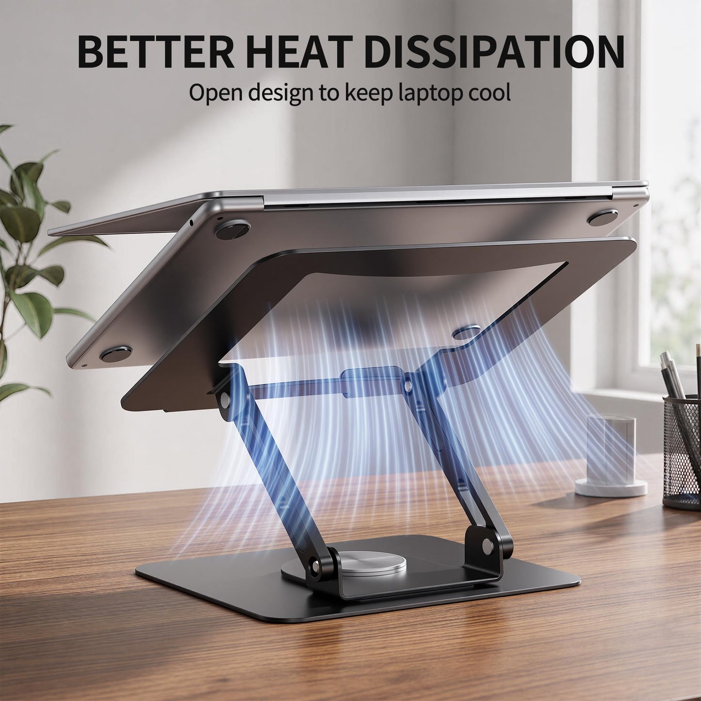 SOUNDANCE Laptop Stand with 360° Rotating Base, Ergonomic Computer Riser for Desk, Adjutable Height Muti-Angle, Foldable Laptop Mount