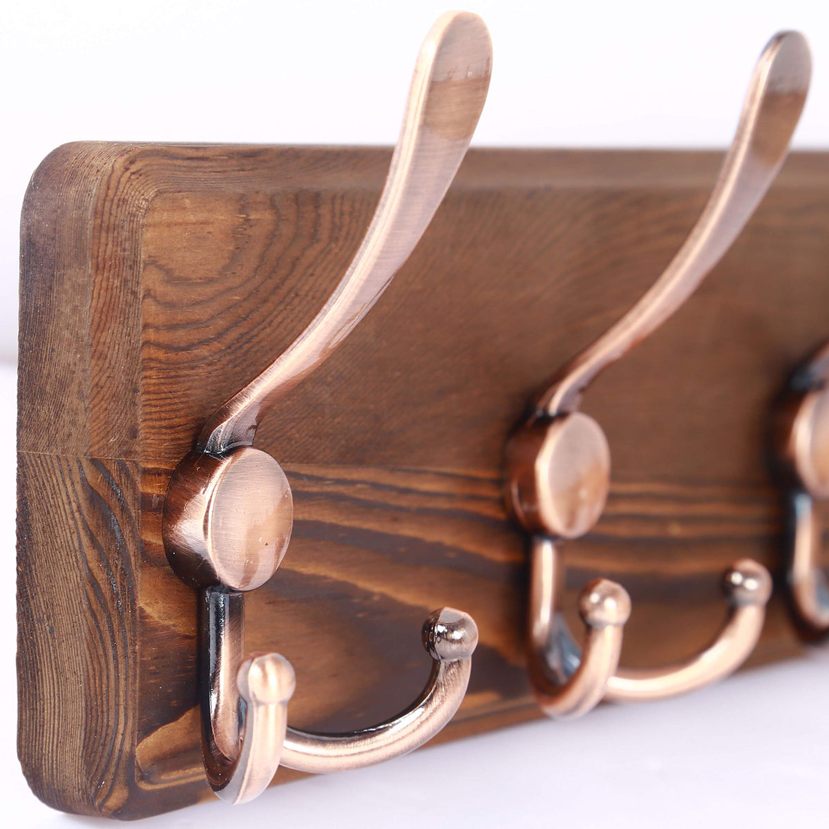 SKOLOO Coat Rack Wall Mounted - Pack of 2, Wooden, Heavy Duty, Rustic Coat Hooks for Wall, Wall Coat Rack with 5 Triple Hooks for Hanging Clothes