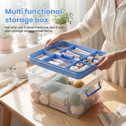 Nymblis Medicine Storage Box with Lid, Double Layers Medication Box, Blue