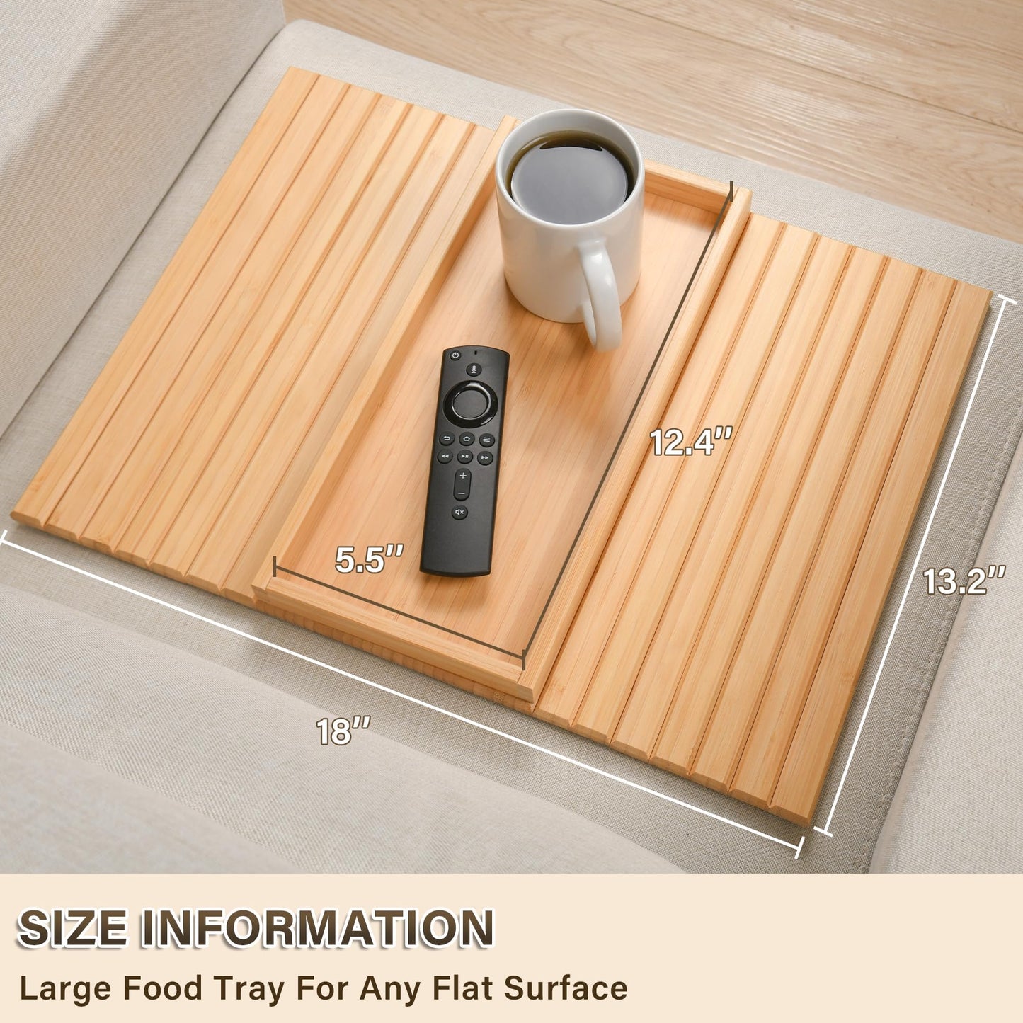 WGNIVOROUS Natural Bamboo Sofa Arm Tray, Armchair Tray, Adjustable Sofa Support, Sofa Side Table for Remote Control, Drink, Snacks, Magazine