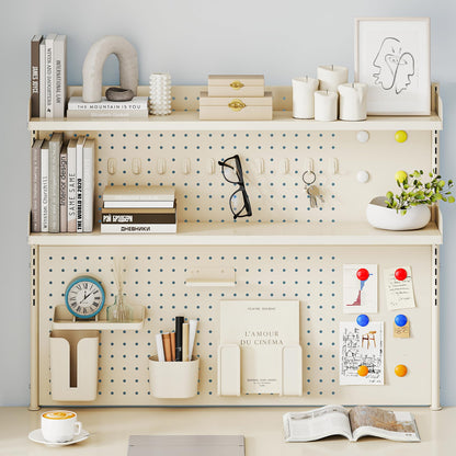 YAGEANNL Clamp-On 2-tier Desk Shelf 100cm,Pegboard Desk Shelf,Desktop Organizer With Pegboard for Gaming,Studying and Working