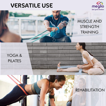 Meglio Resistance Bands Roll - Latex Free Exercise Bands for Building Strength, Pilates Band for Fitness, Flexibility, Physiotherapy, Stretching &