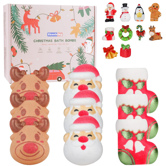 SHUCHING 9 XXL Christmas Bath Bombs for Kids with Toys Inside, Kids Bubble Bath Bombs Gift Set, Natural Organic Handmade Fun Individual Christmas