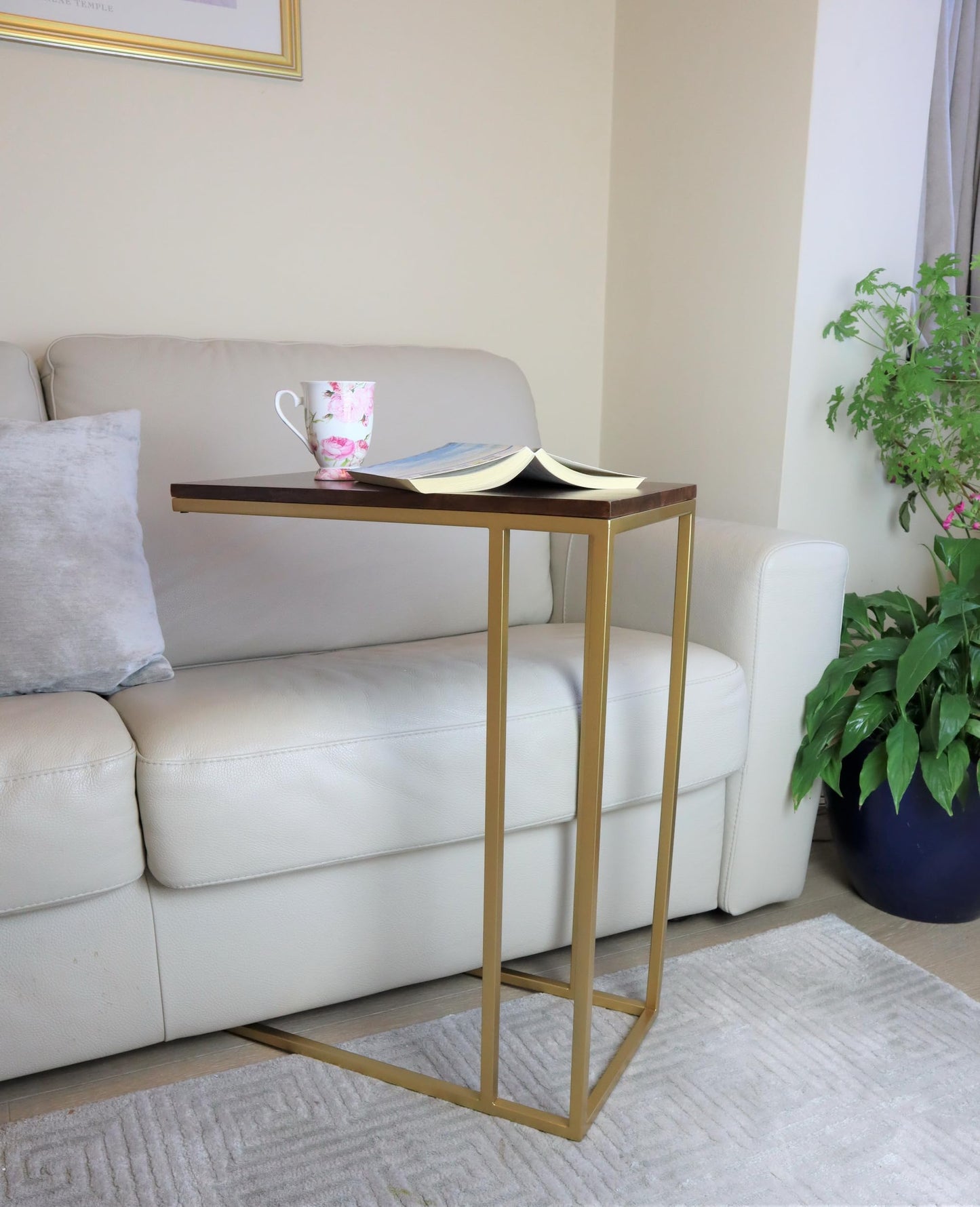 ASPECT Romy C-Sofa Table/Side/Laptop Table (Brown Acacia Wood Top/Gold Frame, 51x28x66(H) cm) ST93BR/G