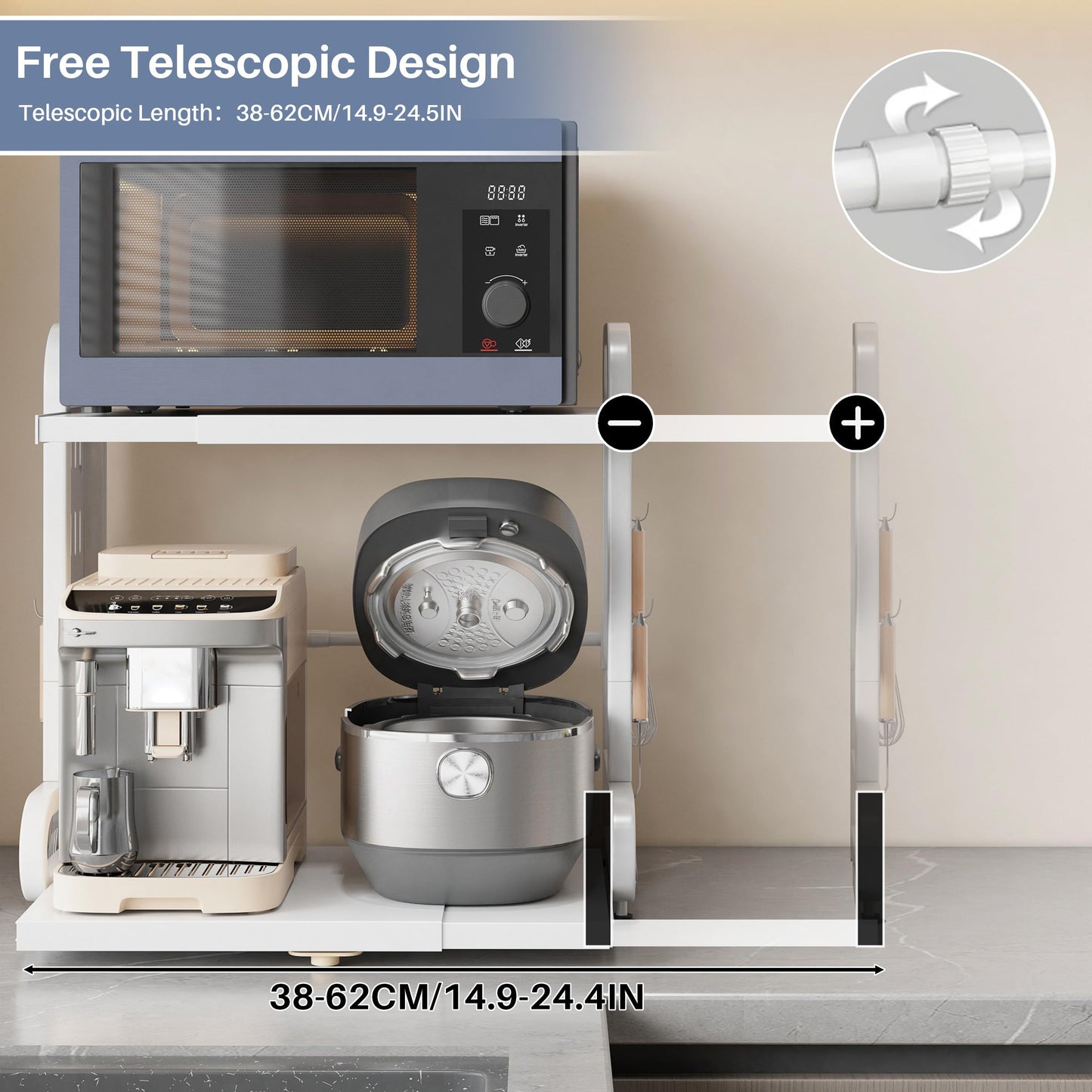 Ornestia 2-Tier Expandable Metal Microwave Shelf for Kitchen, White