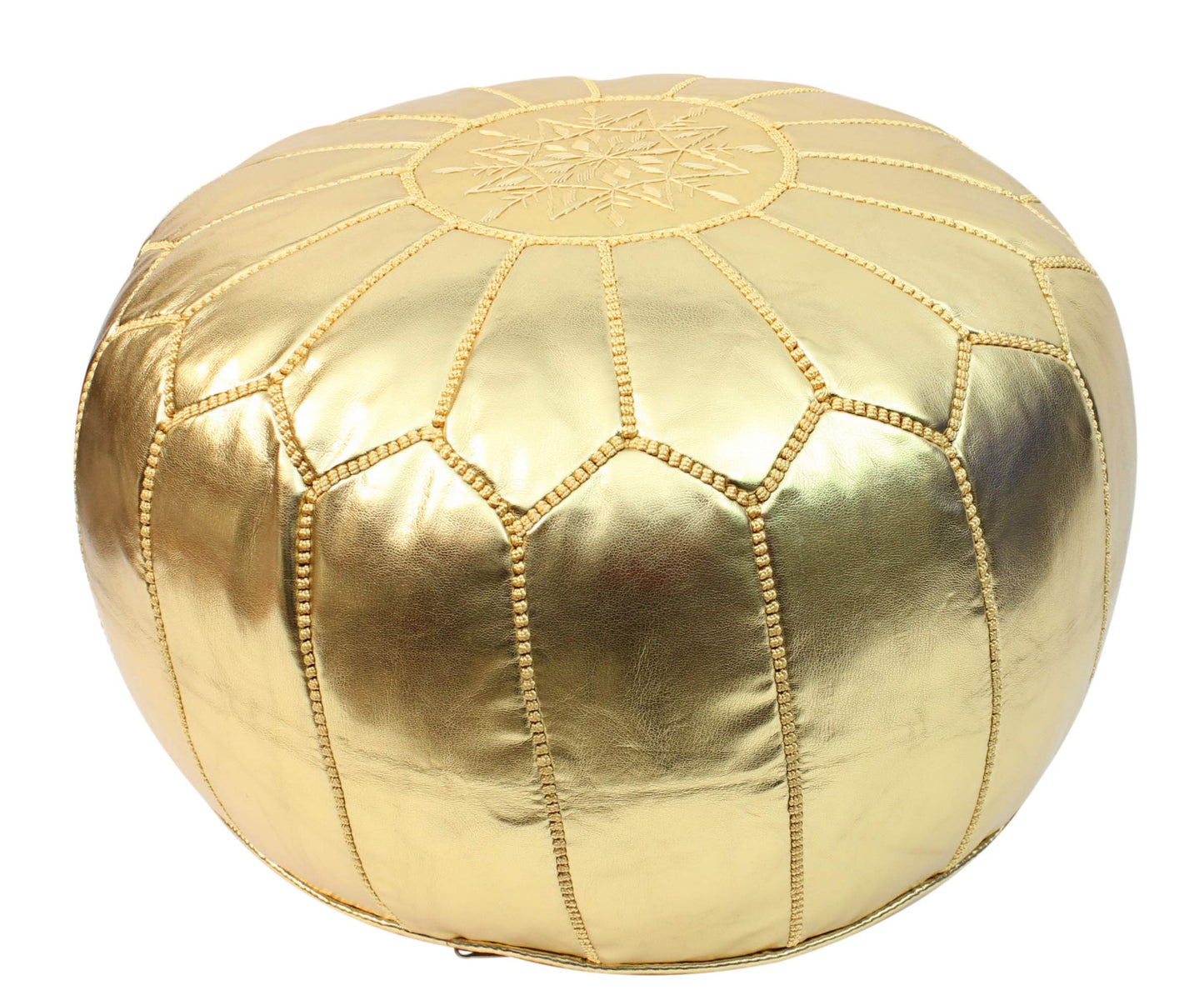 ESSENCE OF MOROCCO Moroccan Pouffe Pouf Footrest Footstool Ottoman Gold Faux Leather Handmade Hand-stitched with Embroidered Pattern Marrakech Design