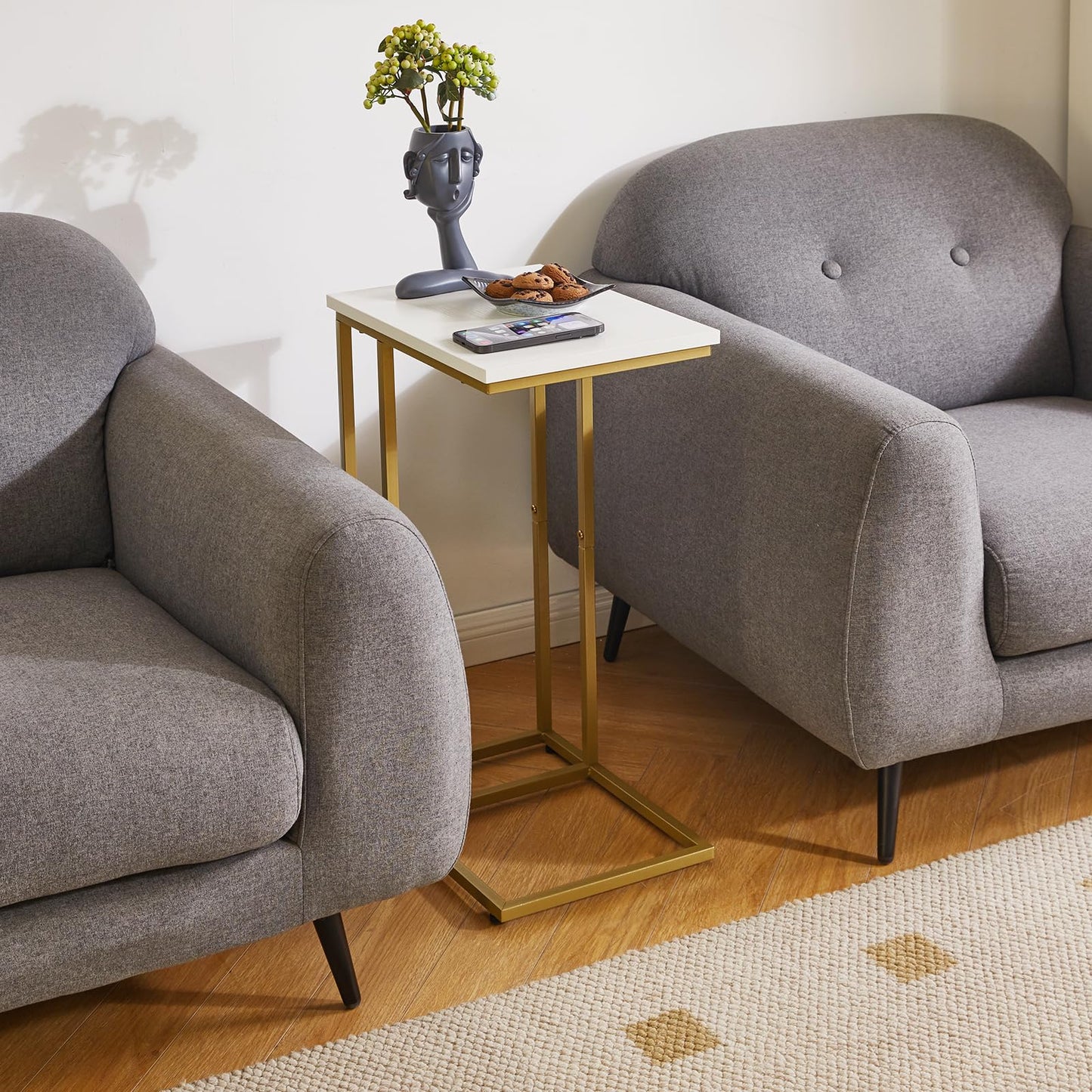 Aibiju Side Table C Shaped, Sofa End Table, Coffee Table for Small Space,Living Room, Bedroon, Balcony, Simple Structure, Modern