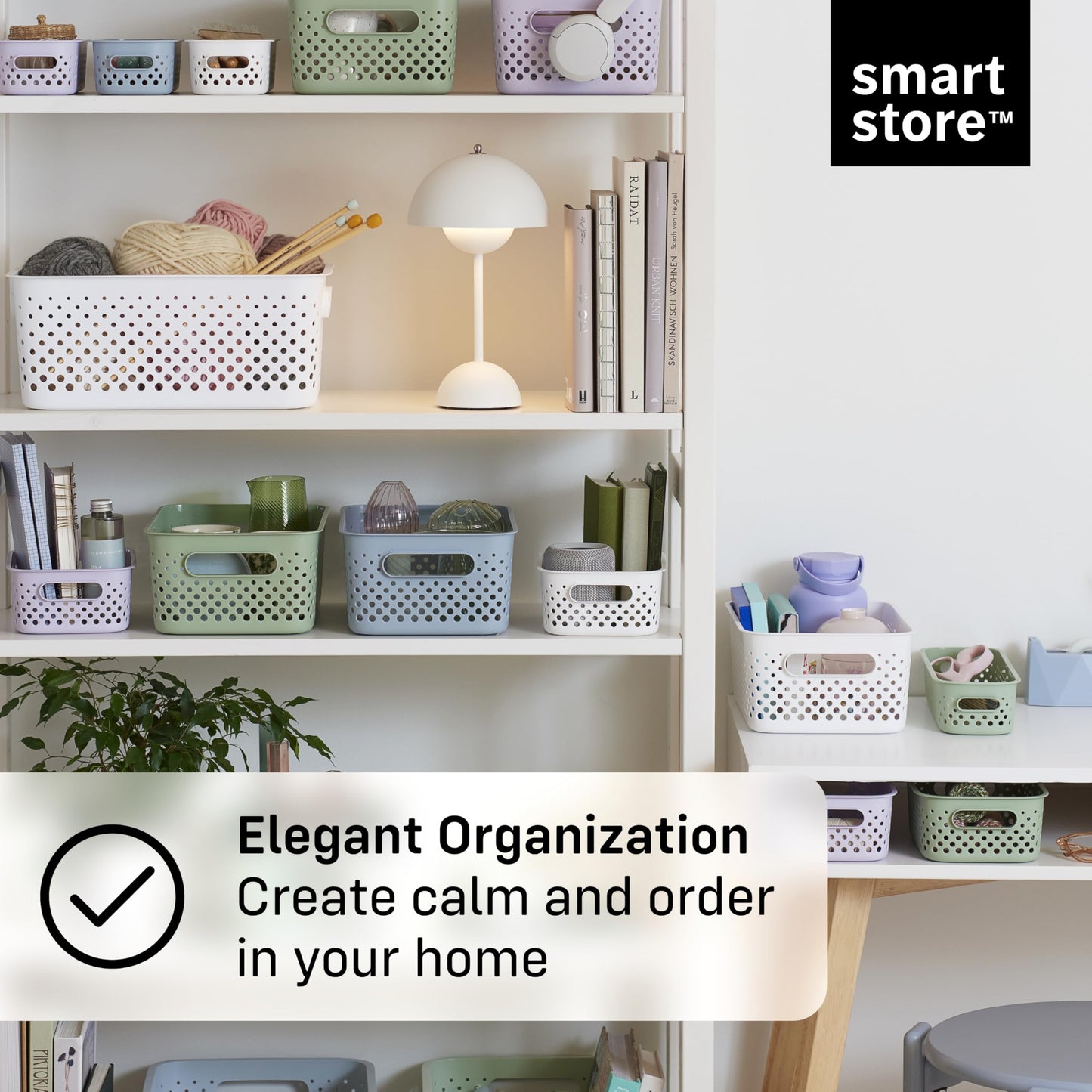 SmartStore Storage Basket with Handles in White 11.4L (36.5x27x15cm) | Plastic Storage Bin from Recycled Plastic