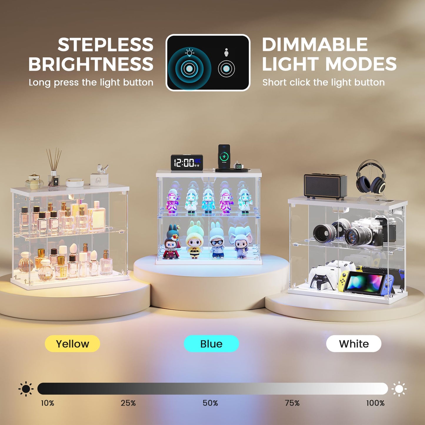 FREDEES Glass Display Cabinet Case with LED Lights, White