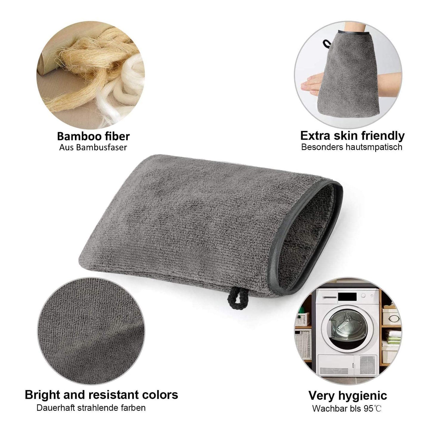 PHOGARY Pack of 10 Microfibre Body Wash Mitts, Soft Face Cleansing Mitts, Bath SPA Terry Cloth, Reusable Makeup Remover Mitt Gloves, 15x21 cm, Grey