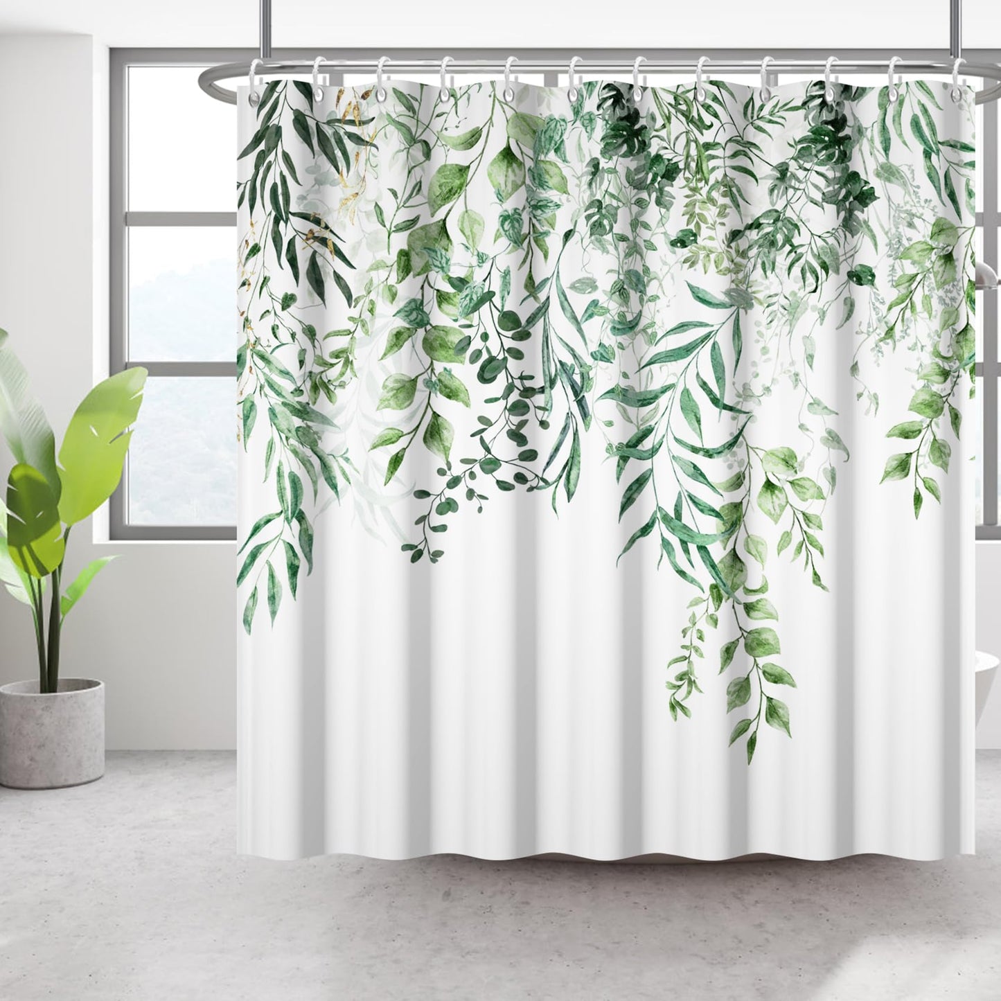 Bovlleetd Plant Floral Shower Curtain 122x183cm Waterproof Green Plant Bathroom Decoration Leaves Curtain Washable Bathroom Curtain Quick-Drying