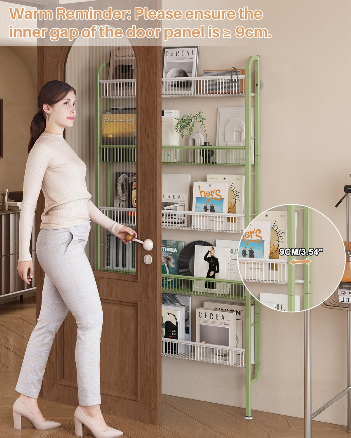 UMDONX Narrow Metal Storage Shelf Behind Door Book Organiser 5 Tier