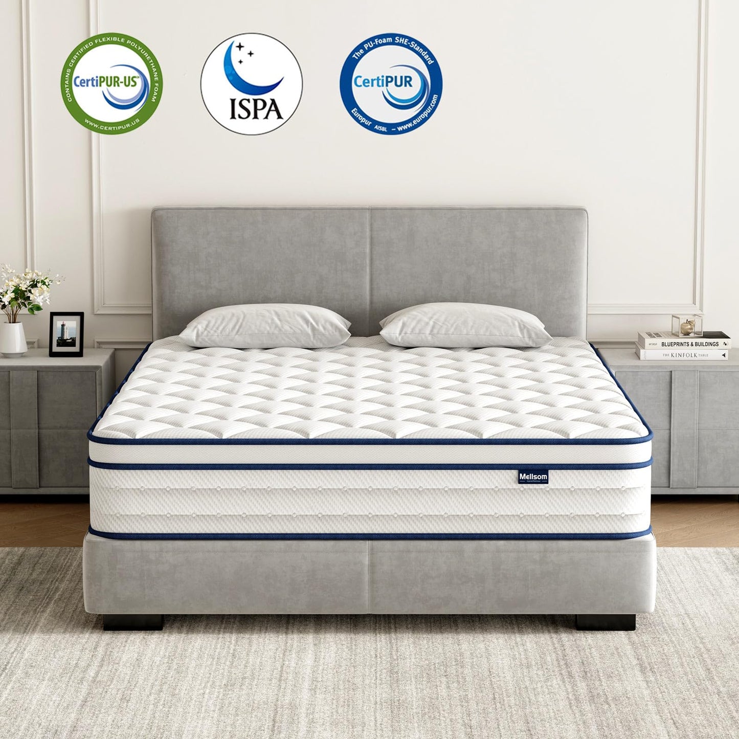Mellsom King Mattress, Memory Foam 7-Zone Pocket Spring hybrid Mattress