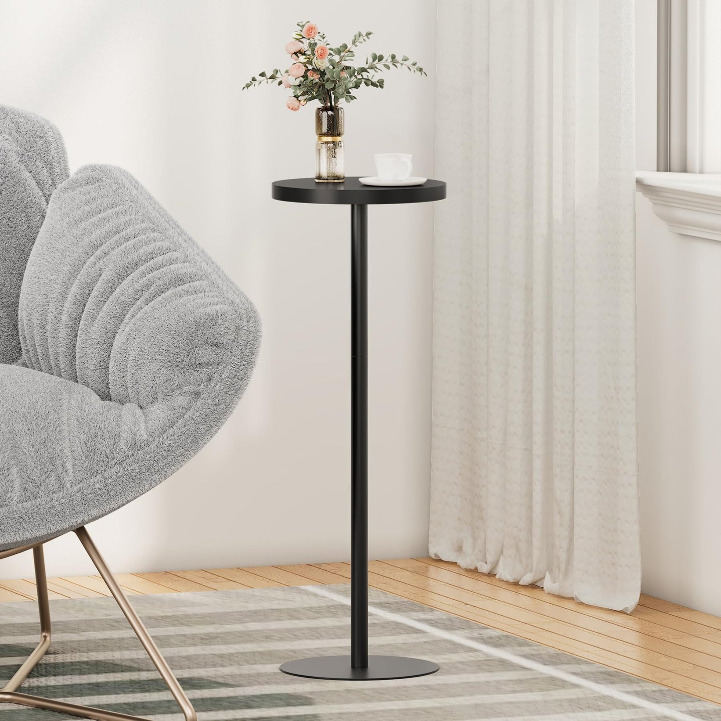 TUTOTAK Tall Round Side Table, Small End Table, Drink Table, Pedestal Side Table, livingroom, Black TB01BK065EU