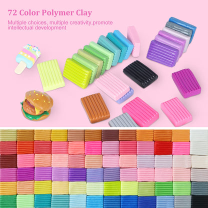 Polymer Clay Kits 72Colors Sculpting Molding Clay DIY Modeling Clay Oven Baking Clay Kits 19 Sculpting Tools and 12 Kinds of Accessories Non-Toxic and